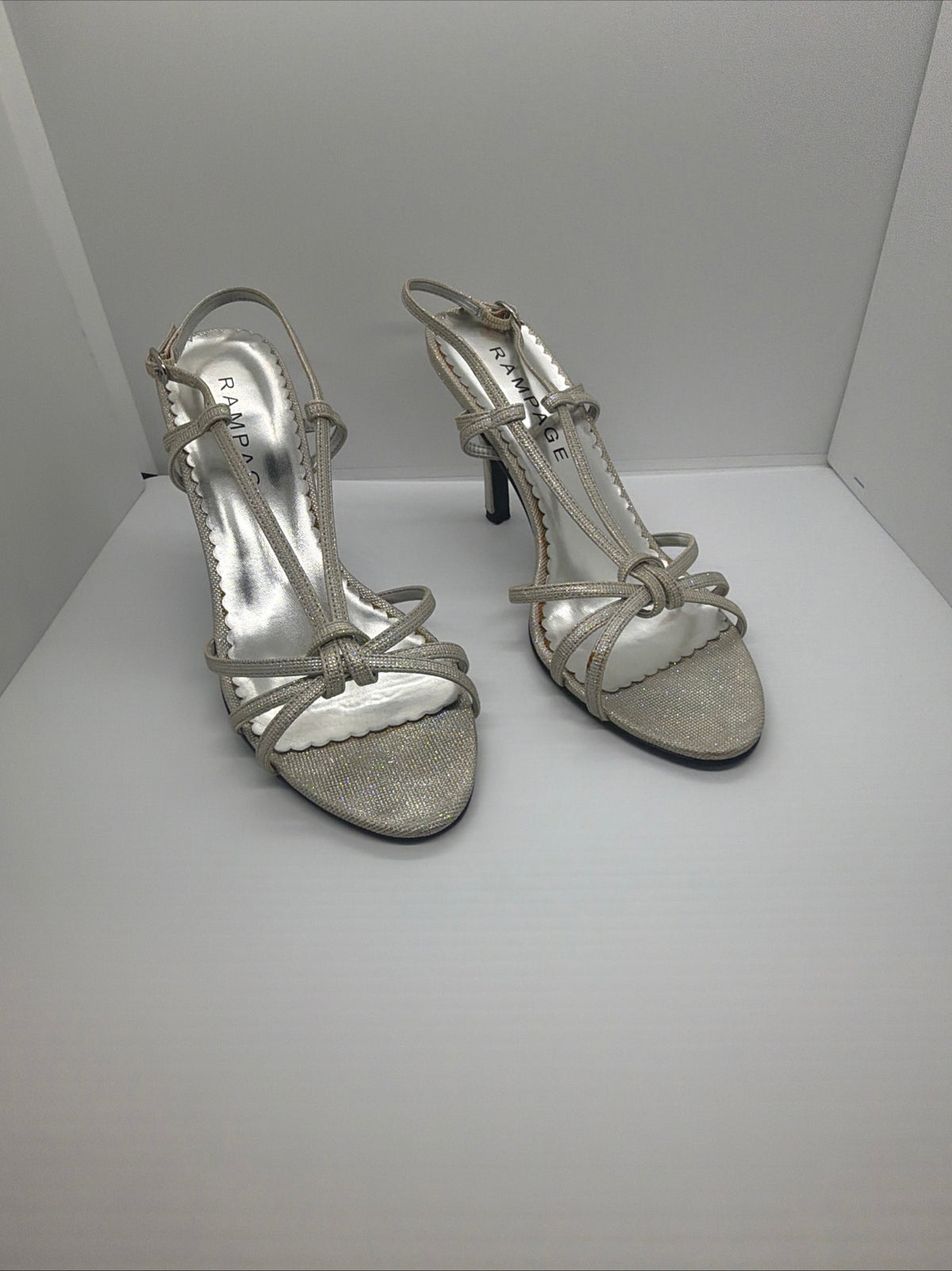Rampage silver strappy heeled sandals Women’s Size M-8