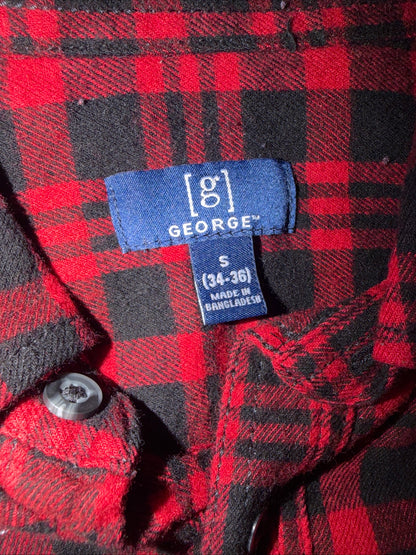 George Men’s Super soft red and black plaid flannel shirt Size S 34-36