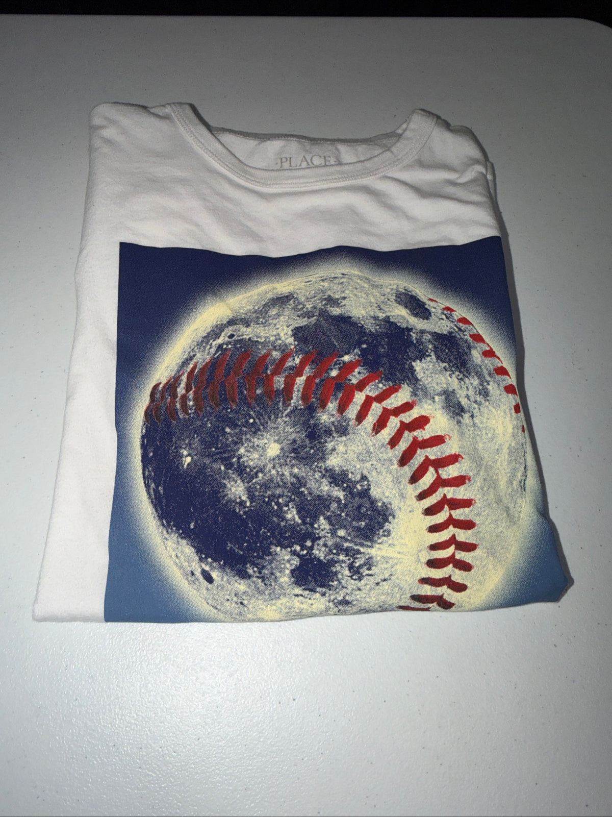 The Children’s Place Boys Baseball Moon Graphic Tee In White Size XL/TG • 14