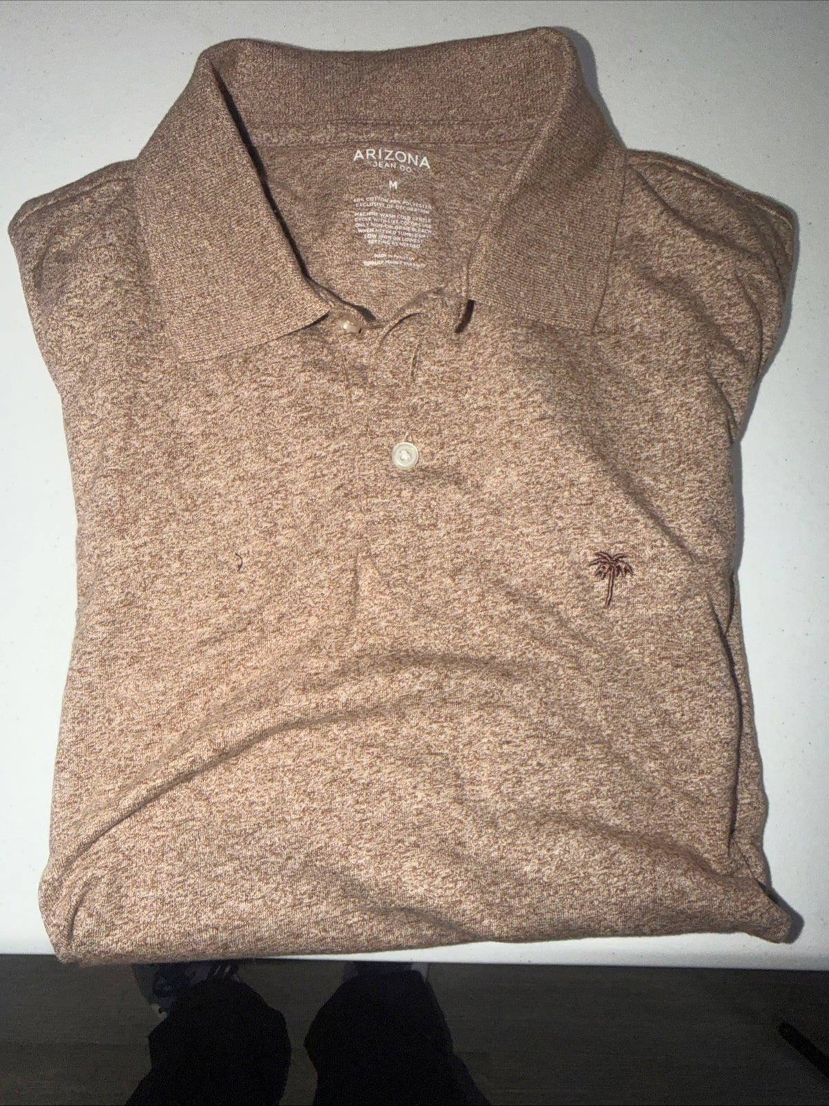 Arizona Jean Co. men’s short-sleeve polo shirt in light brown heathered Size M