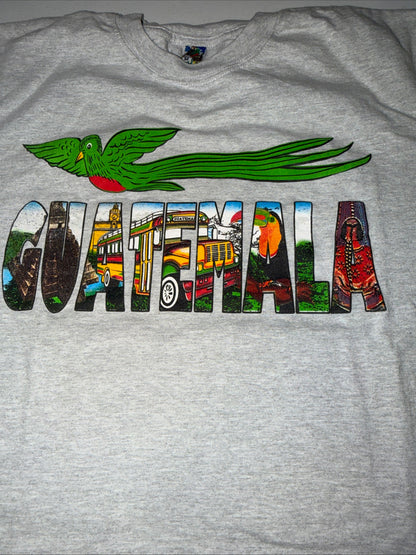 Vintage Grey T-shirt Featuring a queztal bird and Guatemala scenes size men’s M
