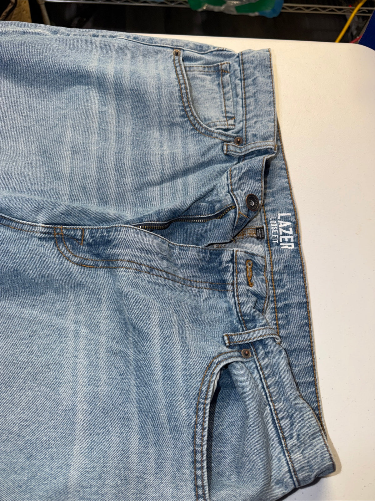 Laser Loose Fit Jeans Mens 36x32 Blue Denim Fit Rigid Denim