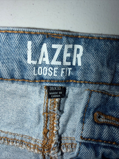 Laser Loose Fit Jeans Mens 36x32 Blue Denim Fit Rigid Denim