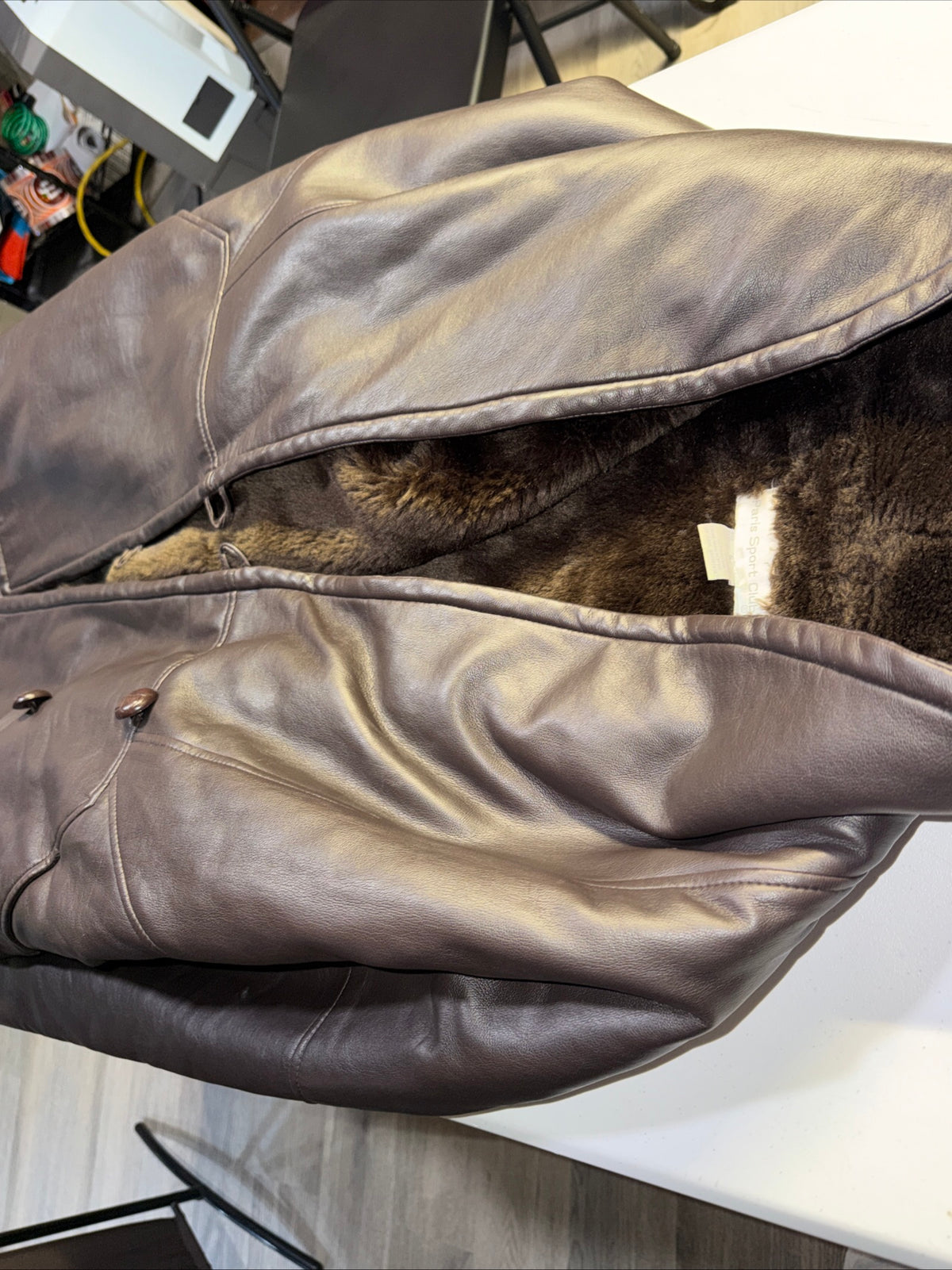 Paris Sport club women’s Brown Faux Leather Jacket Size Small
