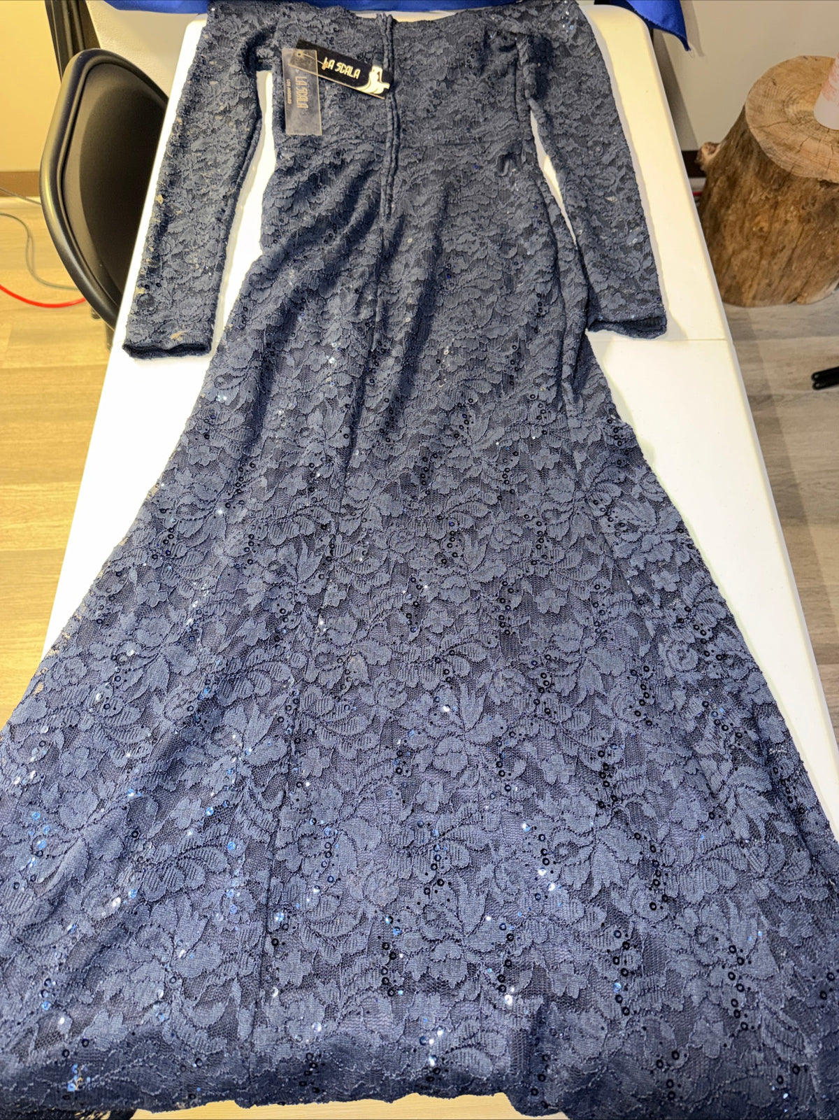 La Scala Los Angeles Dark Blue Long Sleeve Sparkle Dress