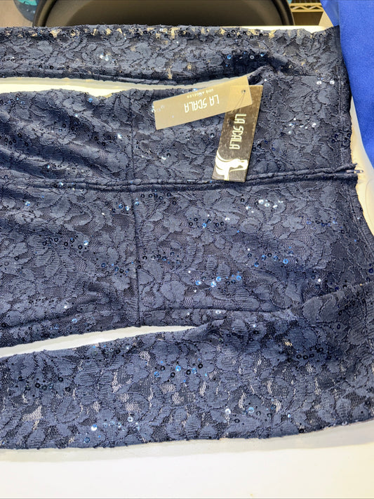 La Scala Los Angeles Dark Blue Long Sleeve Sparkle Dress