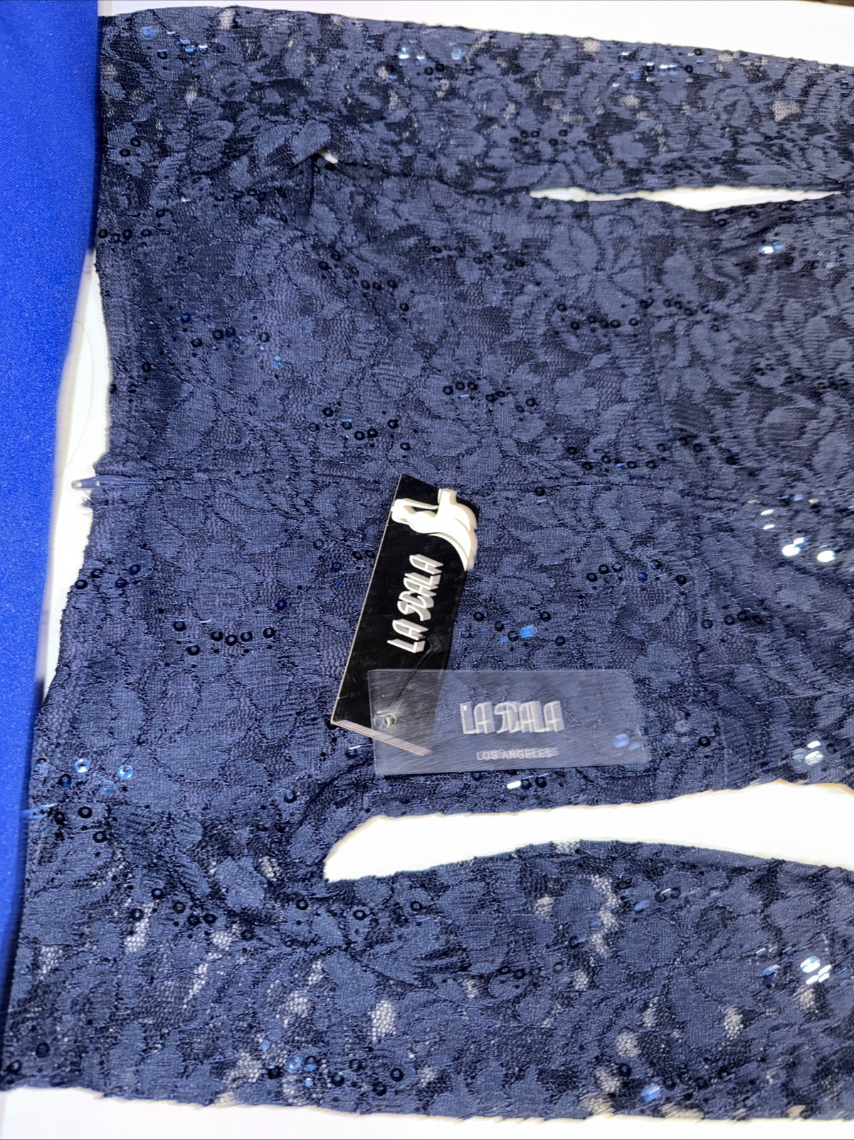 La Scala Los Angeles Dark Blue Long Sleeve Sparkle Dress