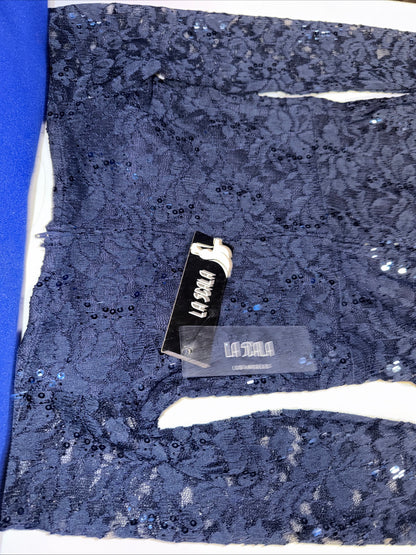 La Scala Los Angeles Dark Blue Long Sleeve Sparkle Dress