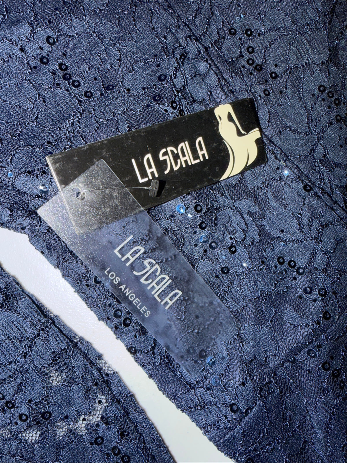 La Scala Los Angeles Dark Blue Long Sleeve Sparkle Dress
