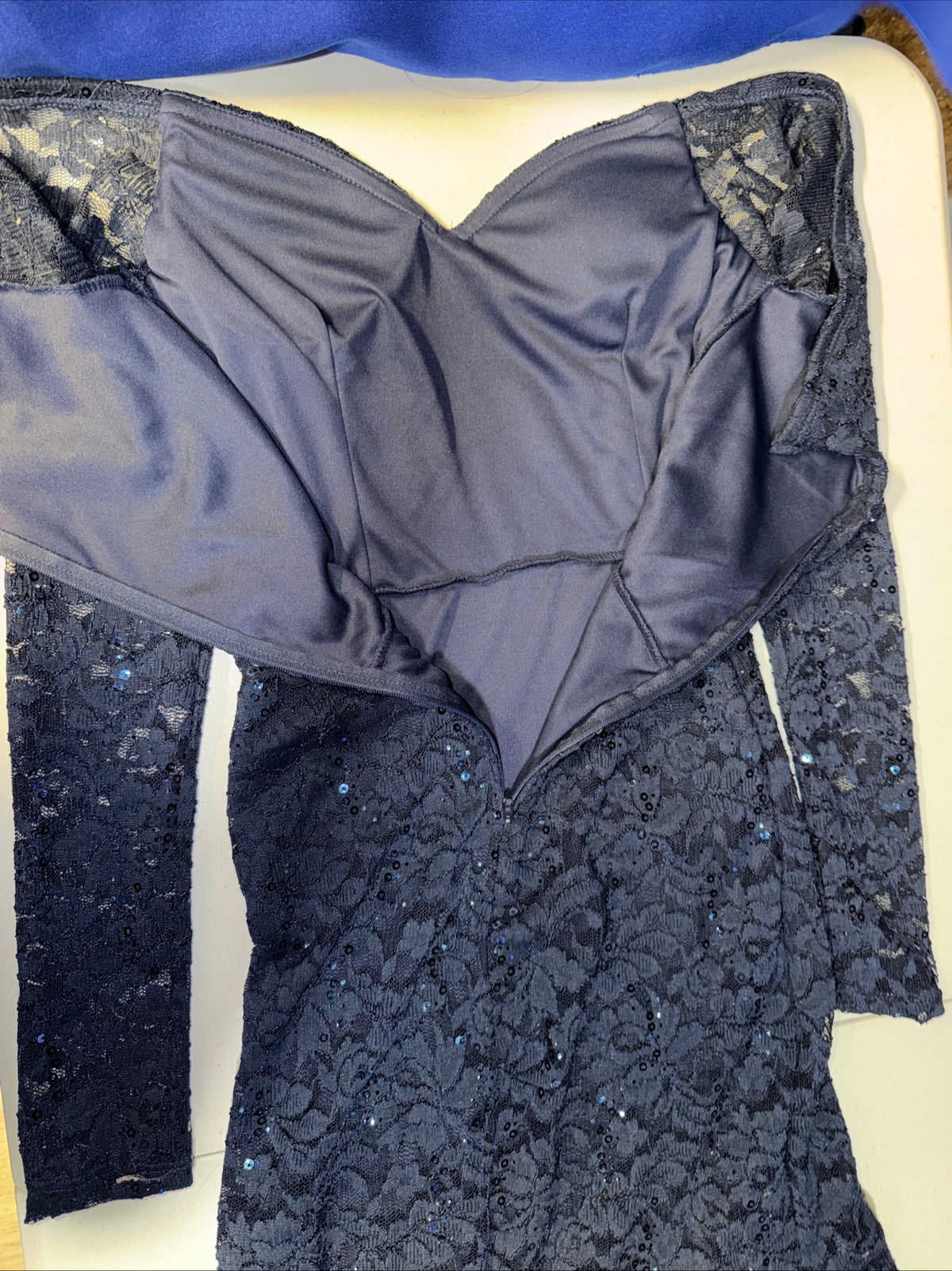 La Scala Los Angeles Dark Blue Long Sleeve Sparkle Dress