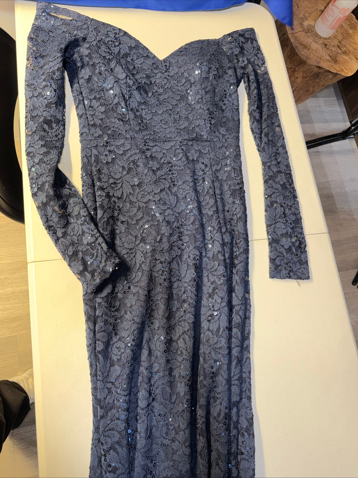 La Scala Los Angeles Dark Blue Long Sleeve Sparkle Dress
