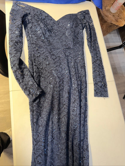 La Scala Los Angeles Dark Blue Long Sleeve Sparkle Dress