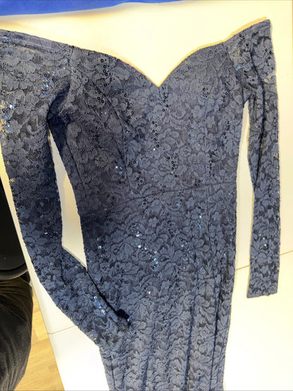 La Scala Los Angeles Dark Blue Long Sleeve Sparkle Dress