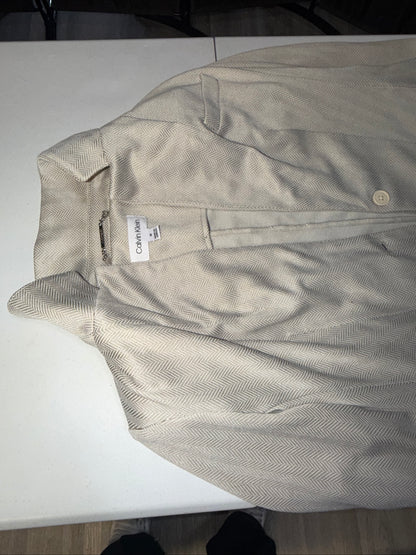 Calvin Klein women’s herringbone one button tailored blazer, Cream/beige, Size M