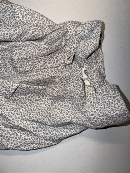 Gap Women’s Grey Leopard Print Button-Down Long Sleeve Blouse- Size XL