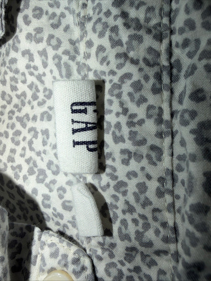 Gap Women’s Grey Leopard Print Button-Down Long Sleeve Blouse- Size XL