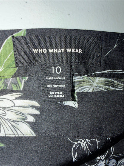 Who What Wear Black Floral A-Line Midi Skirt- Size 10