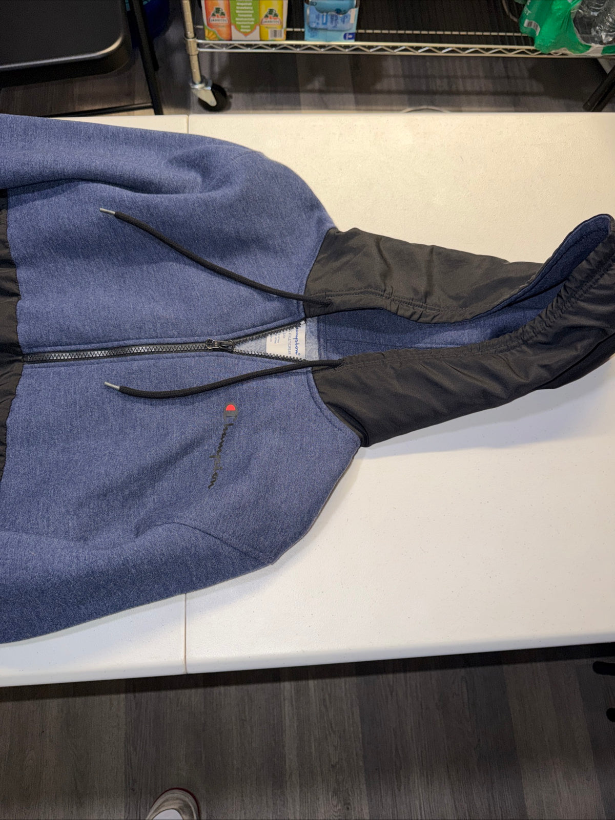 Champion Men’s Size S Blue Black Woven Mix Fleece Half-Zip Hoodie Sweatshirt