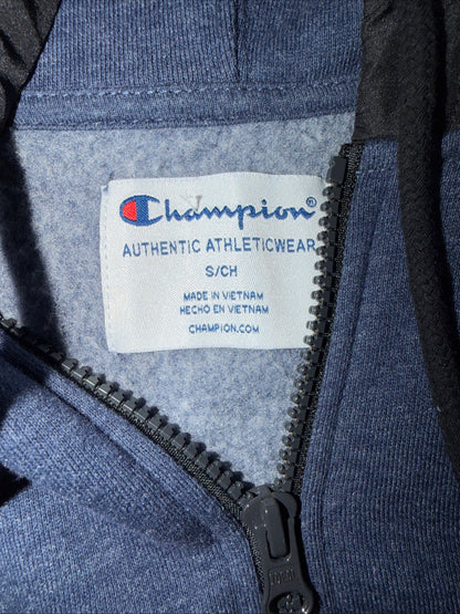 Champion Men’s Size S Blue Black Woven Mix Fleece Half-Zip Hoodie Sweatshirt