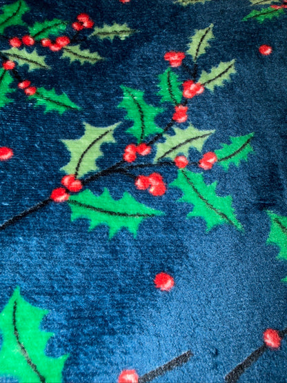 Holiday Home Microplush Throw Blanket Holly Berry Christmas Navy Blue 50x60