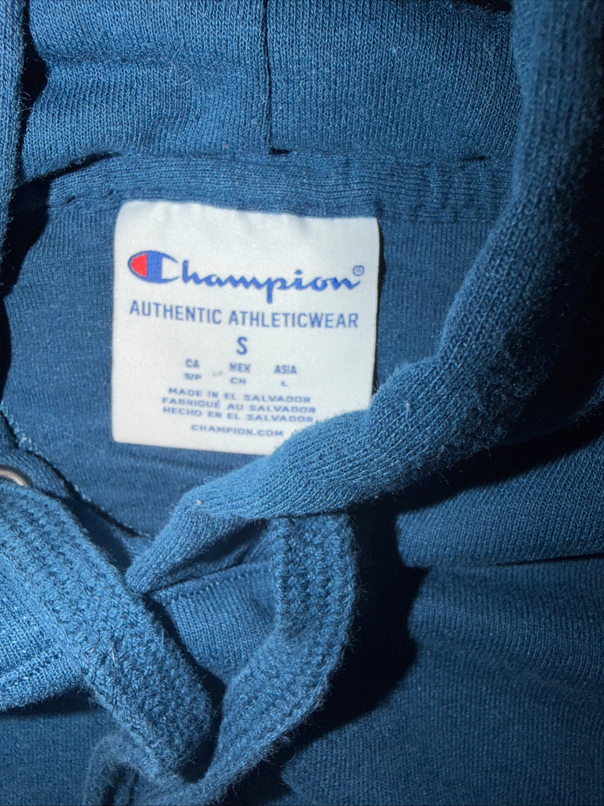 Vintage Champion Teal Hooded Sweatshirt Blank Mens Small