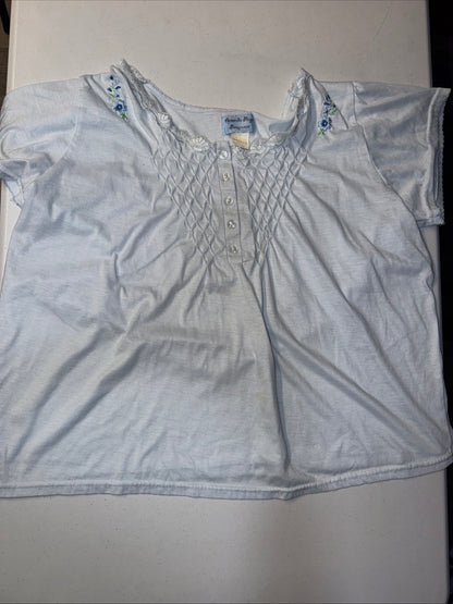 Amanda Paige Pastel Blue Smocked Henley Nightgown SleepWear Plus Size 1X