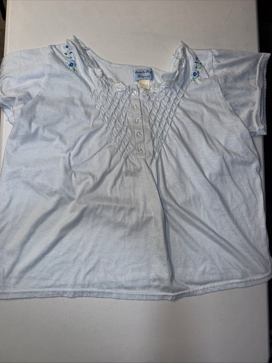 Amanda Paige Pastel Blue Smocked Henley Nightgown SleepWear Plus Size 1X