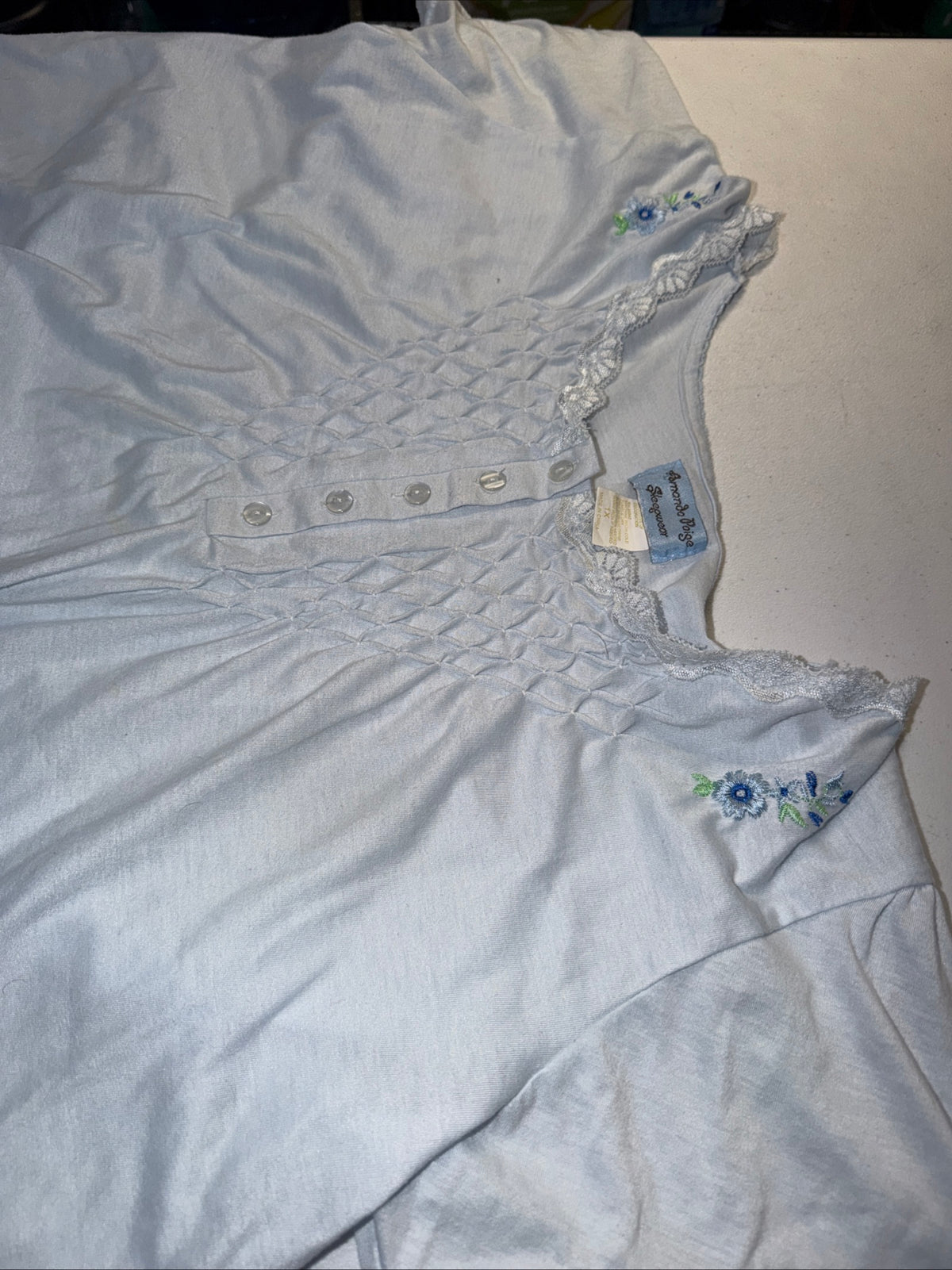 Amanda Paige Pastel Blue Smocked Henley Nightgown SleepWear Plus Size 1X