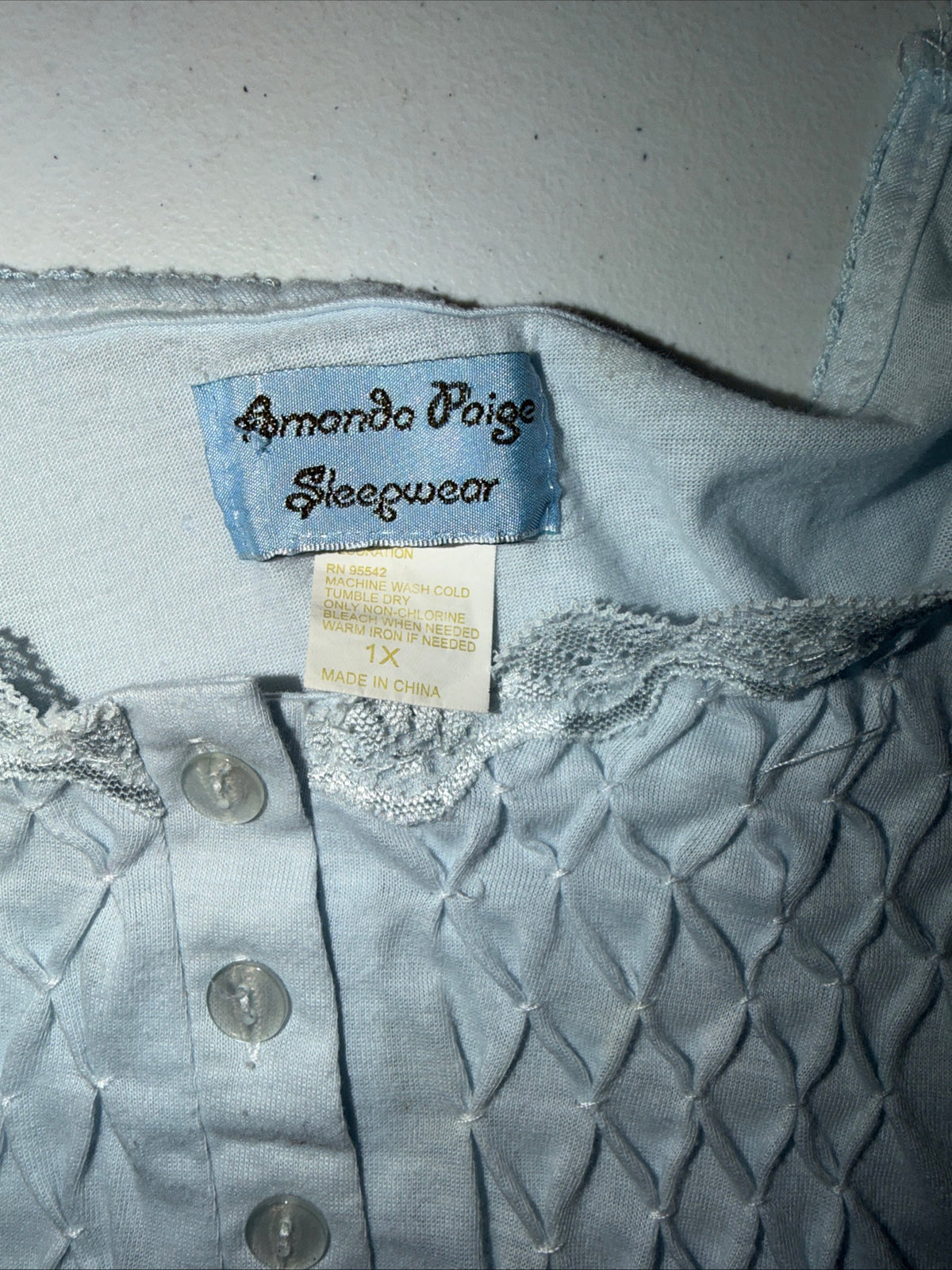 Amanda Paige Pastel Blue Smocked Henley Nightgown SleepWear Plus Size 1X