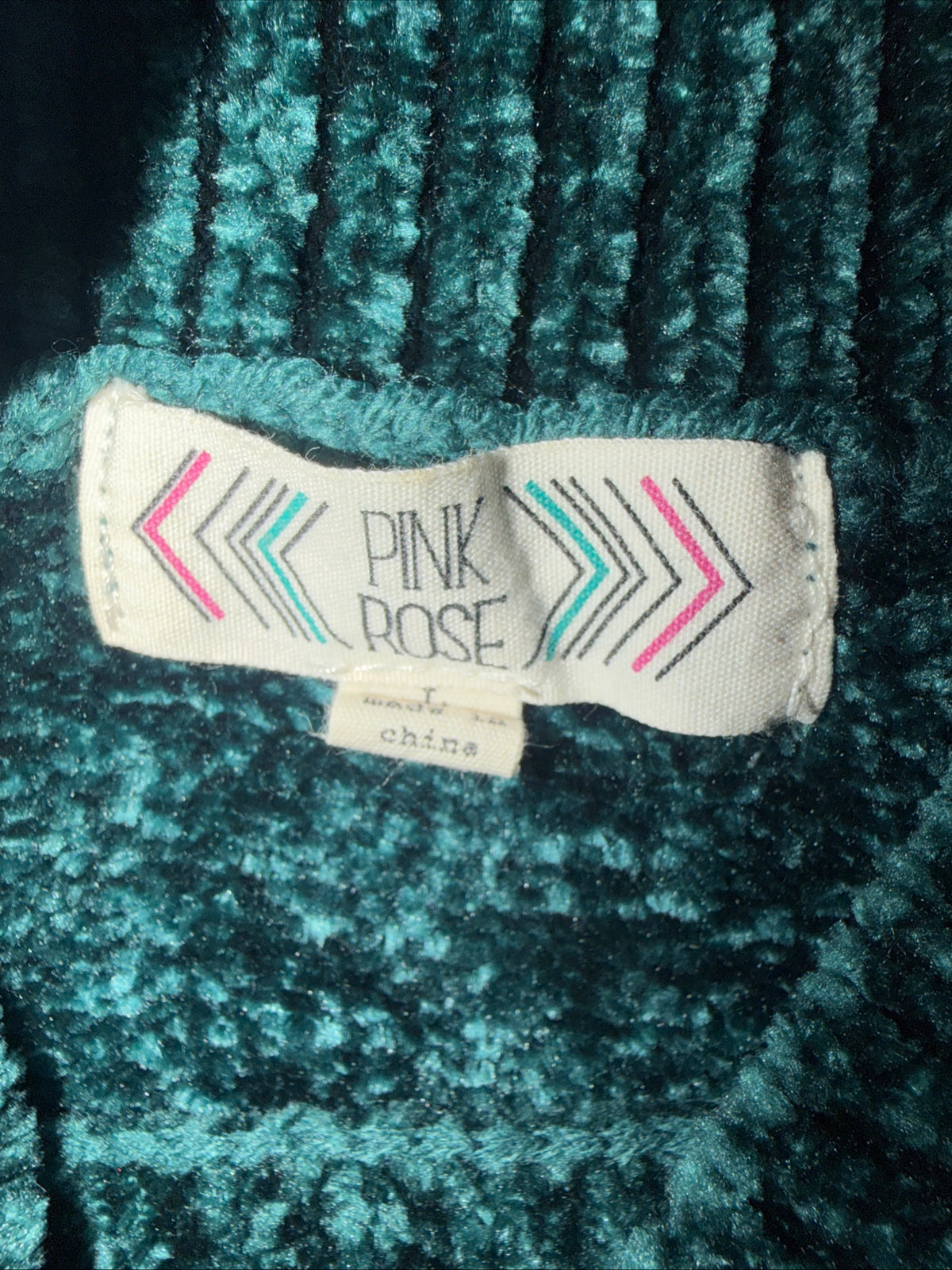 Pink Rose Emerald Green Chenille Cutout Mock Neck Sweater Size L